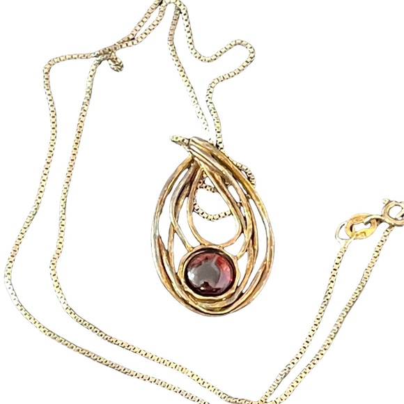 Vintage Jewelry - Vintage GF sterling silver garnet pendant necklace chain 925